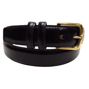 Shiny Black Leather Dress Belt Vintage Handcrafted In USA Brass Buckle